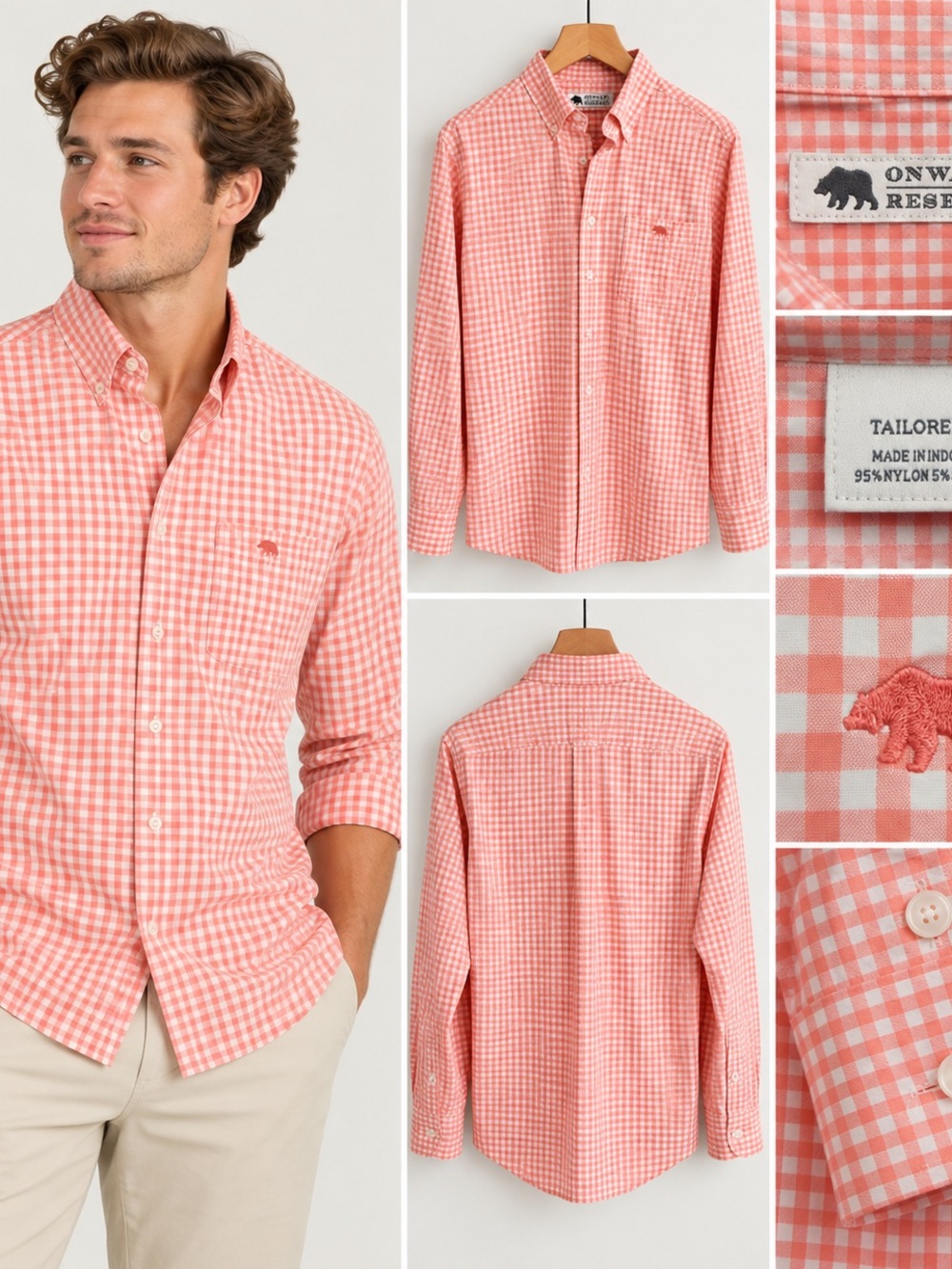Onward Reserve Tailored Fit Performance Shirt Men S Coral Gingham Stretch
